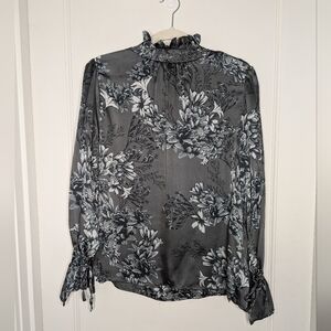 Vince Camuto Silky Grey Floral Long Sleeve Top